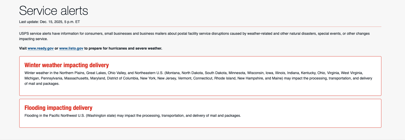 延误预警：美国15州暴雪及华盛顿州洪水或导致派送延误